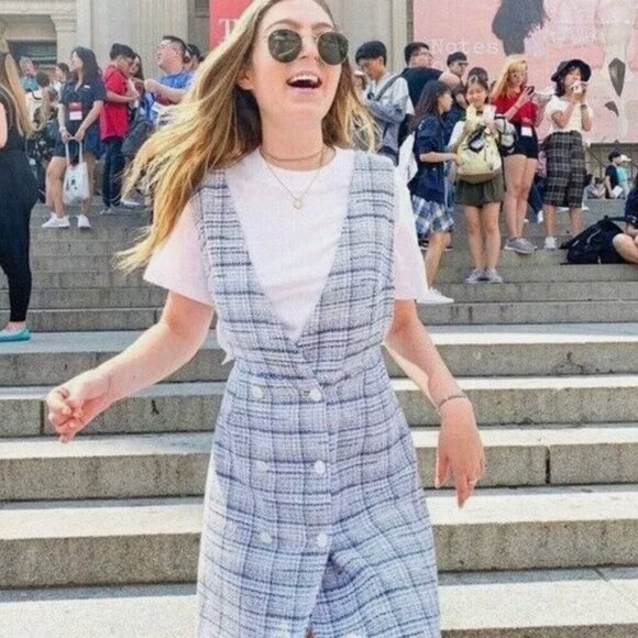 ZARA Blue Tweed Double Breasted Mini Dress Size M | Blogger Favourite - Picture 3 of 12